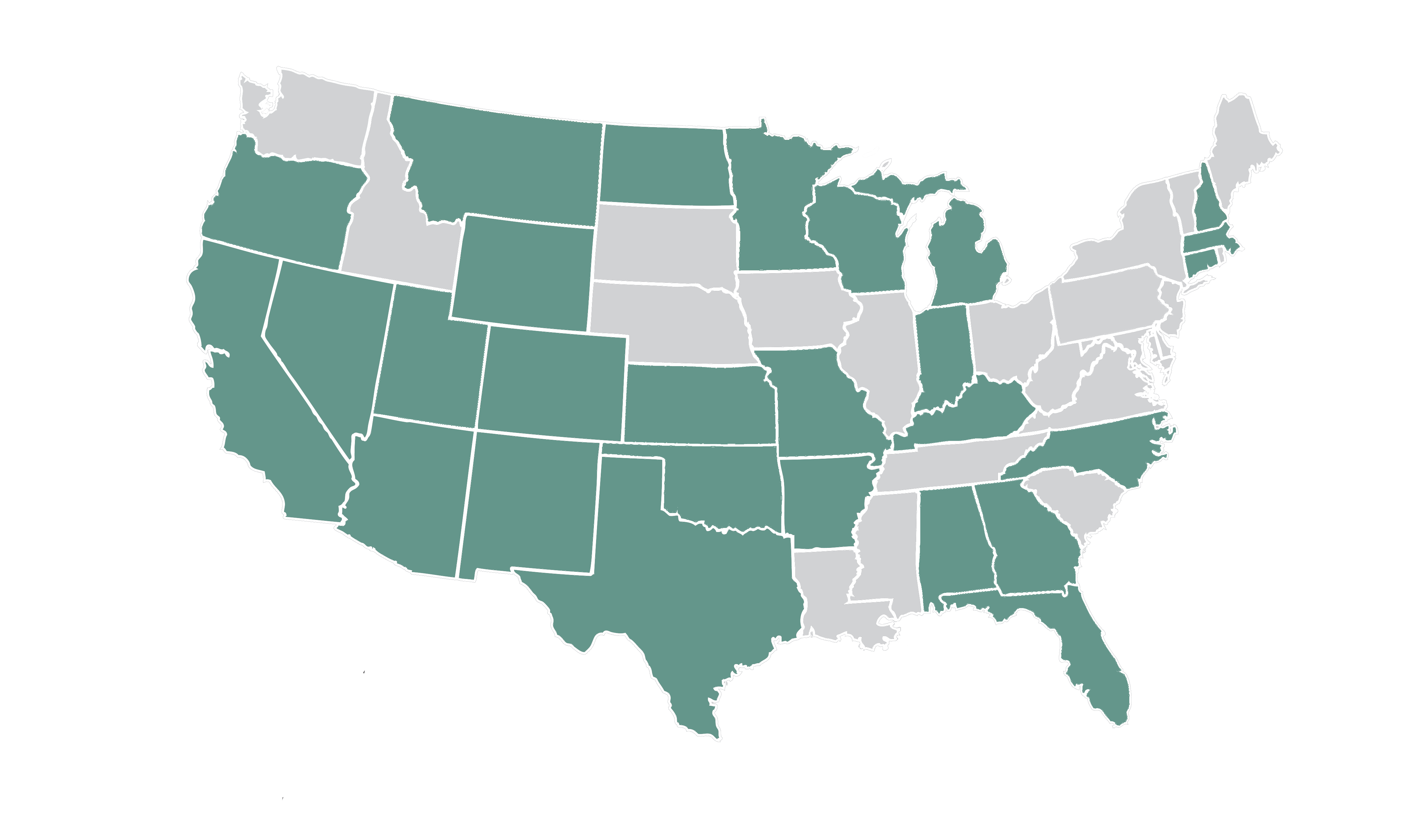 Map of US with states that have Argus' locations shaded